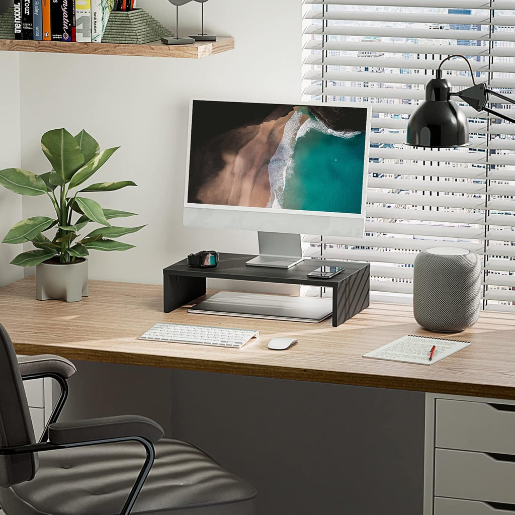 FITUEYES Computer Monitor Riser 16.7 inch Laptop Stand Save Space Desk Organizer with Keyboard Organizer Space Black DT104201WB