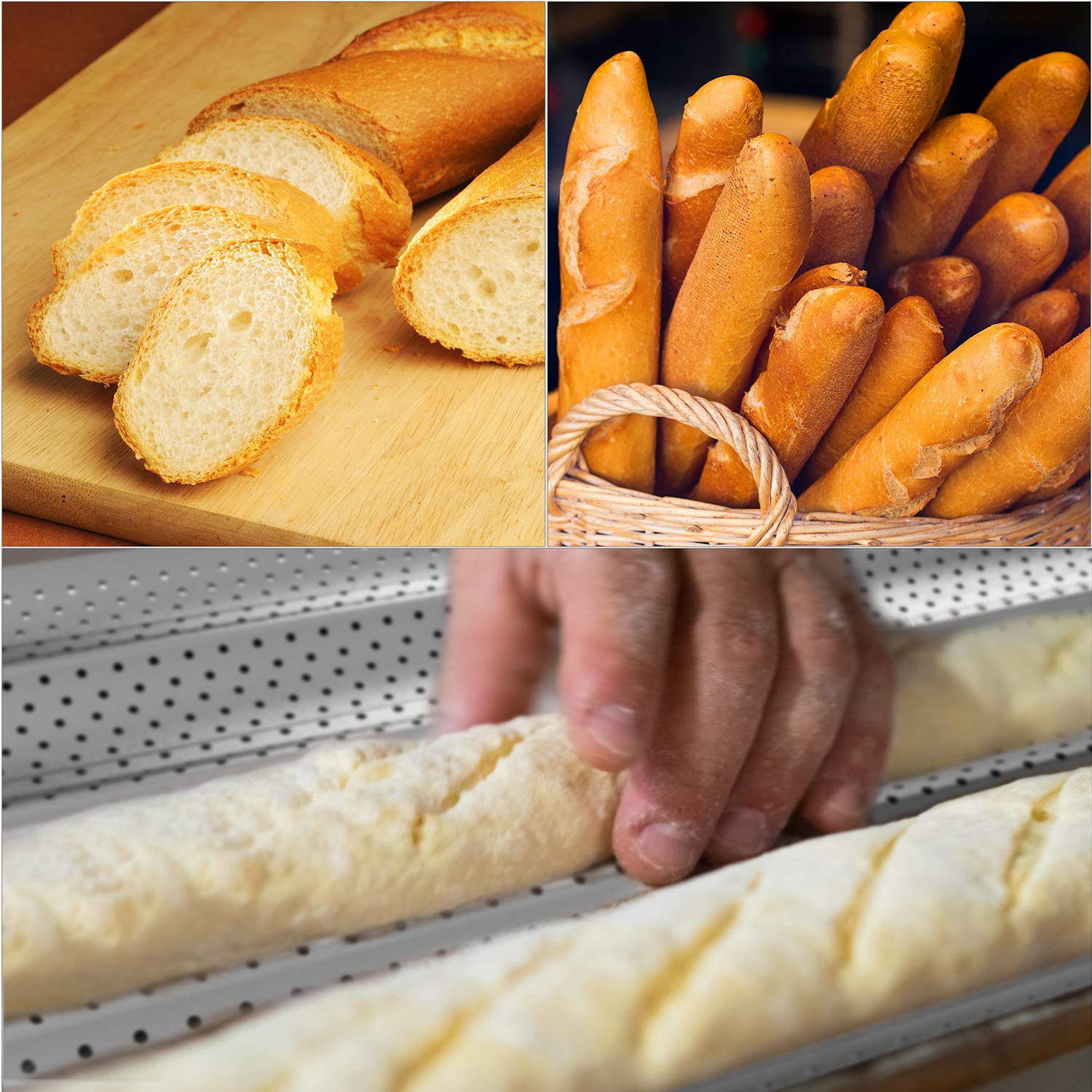 2 Pack Nonstick Perforated Baguette Pan 15" x 13" for French Bread Baking 4 Wave Loaves Loaf Bake Mold Toast Cooking Bakers Molding 4 Gutter Oven Toaster Pan (Sliver)