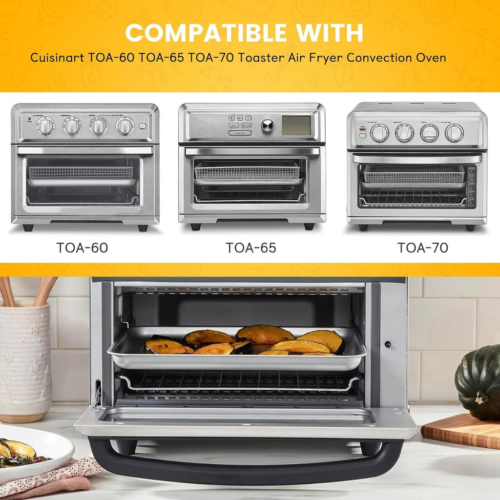 2PCS Air Fryer Replacement Parts for Cuisinart TOA-60 TOA-65 TOA-70 Toaster Convection Oven, 12 * 11'' Tray Replacement Steel Pan Toaster Oven Accessories Parts