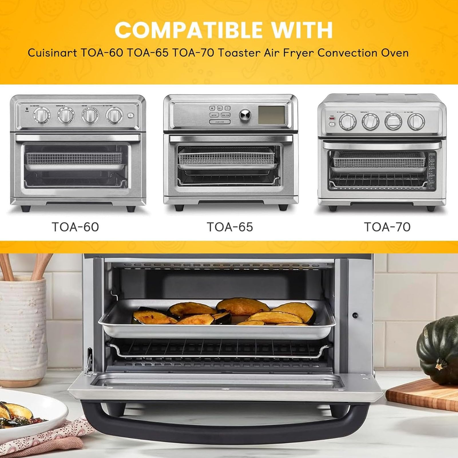 2PCS Air Fryer Replacement Parts for Cuisinart TOA-60 TOA-65 TOA-70 Toaster Convection Oven, 12 * 11'' Tray Replacement Steel Pan Toaster Oven Accessories Parts