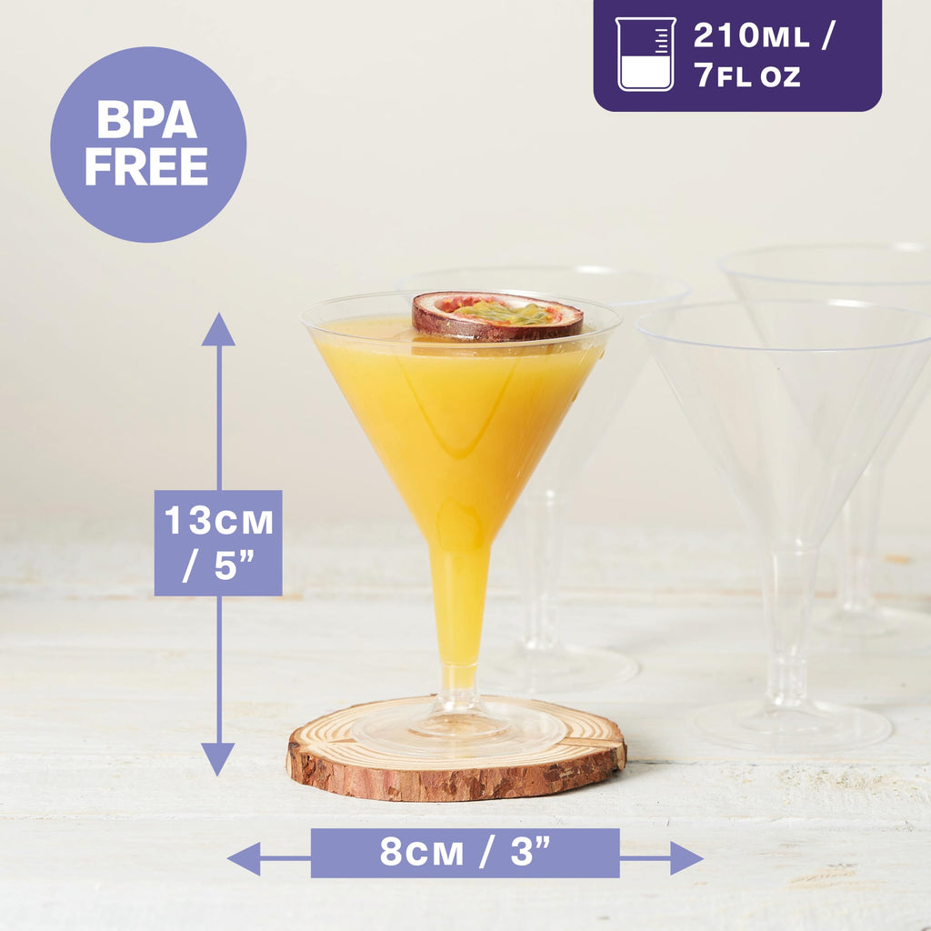 MATANA 24 Premium Plastic Martini Cocktail Glasses 7 oz/ 210ml - Elegant & Reusable Plastic Glasses for Manhattan, Margarita, Cosmopolitan, Desserts - Weddings, Birthdays, Christmas Parties