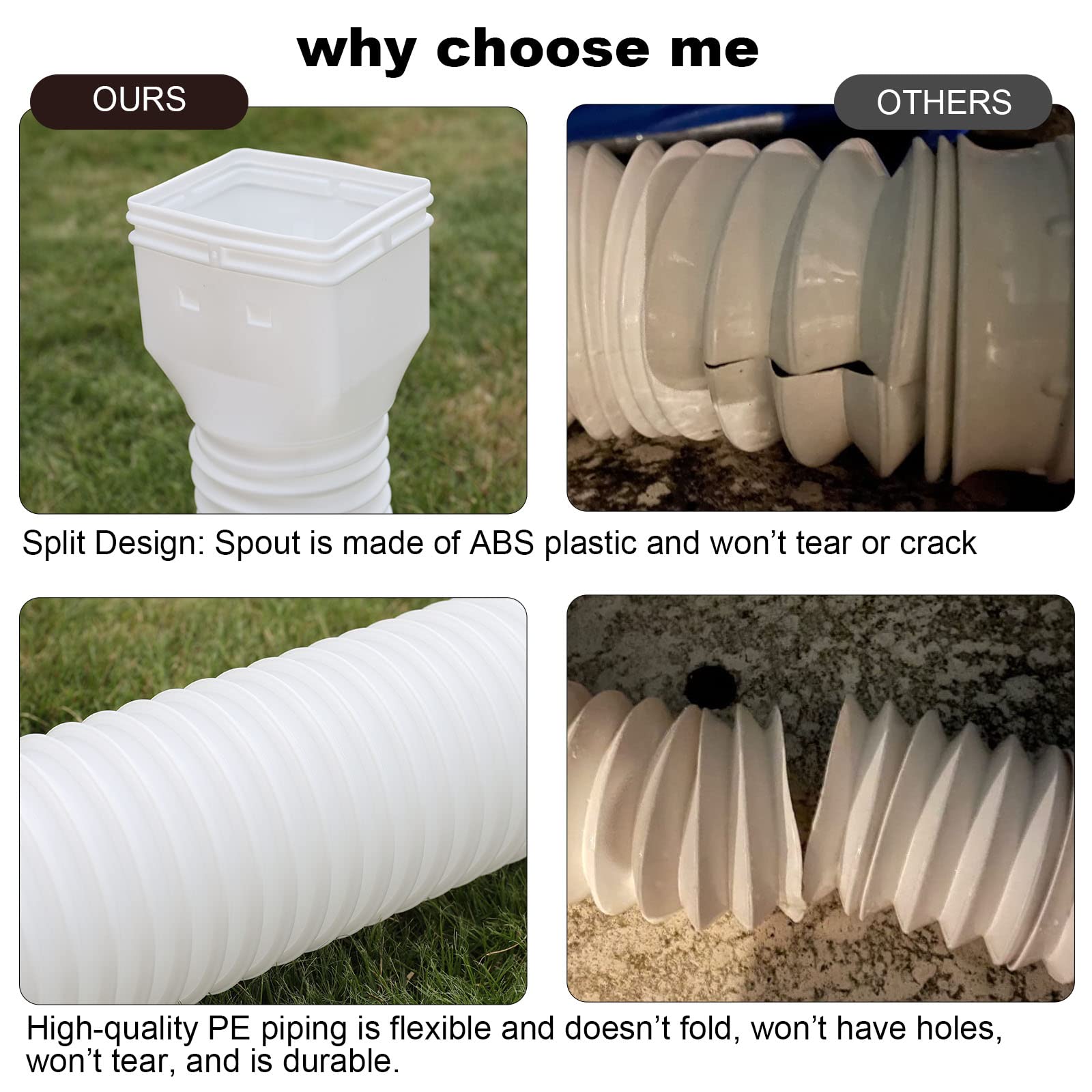 plusgutter White 1-Pack Rain Gutter Downspout Extensions Flexible, Drain Downspout Extender,Down Spout Drain Extender, Gutter Connector Rainwater Drainage,Extendable from 21 to 68 Inches