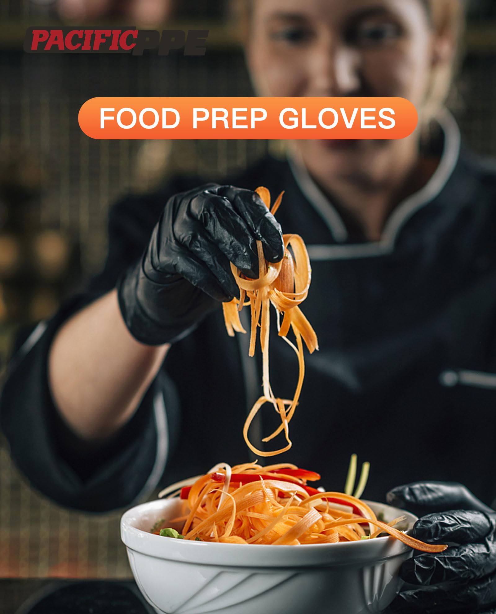 PACIFIC PPE 6-mil Black Nitrile Disposable Gloves, Food-Safe, Cooking & Cleaning, Powder-Free, Heavy-Duty, Textured Fingertips, Latex-Free, 100 Count, Medium