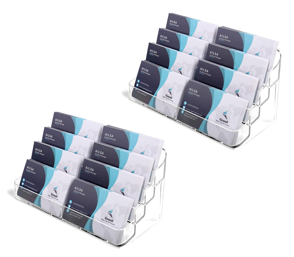 Gowall Business Card Holder, 8 Pocket Acrylic Business Card Holder for Desk Clear Business Card Stand Desktop Business Card Holders Plastic Business Card Display for Exhibition, Home and Office, 2 PCS