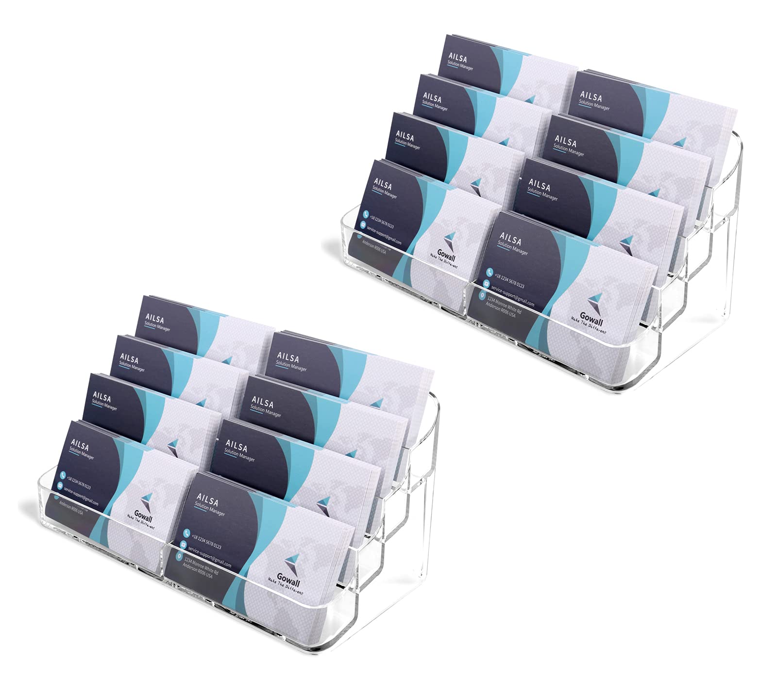 Gowall Business Card Holder, 8 Pocket Acrylic Business Card Holder for Desk Clear Business Card Stand Desktop Business Card Holders Plastic Business Card Display for Exhibition, Home and Office, 2 PCS