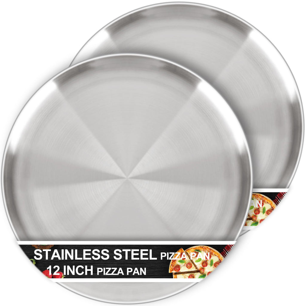 AWTBDP 12 Inch Pizza Pan Set of 2 for Oven, Non-Stick Stainless Steel Pizza Tray, Sturdy Non-Toxic Round Pizza Pans for Cookie Pizza Pie Cake, Dishwasher Safe & Easy Clean