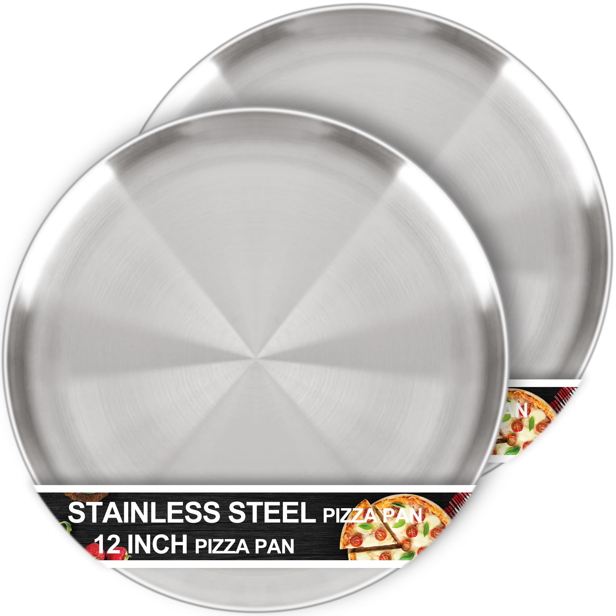 AWTBDP 12 Inch Pizza Pan Set of 2 for Oven, Non-Stick Stainless Steel Pizza Tray, Sturdy Non-Toxic Round Pizza Pans for Cookie Pizza Pie Cake, Dishwasher Safe & Easy Clean