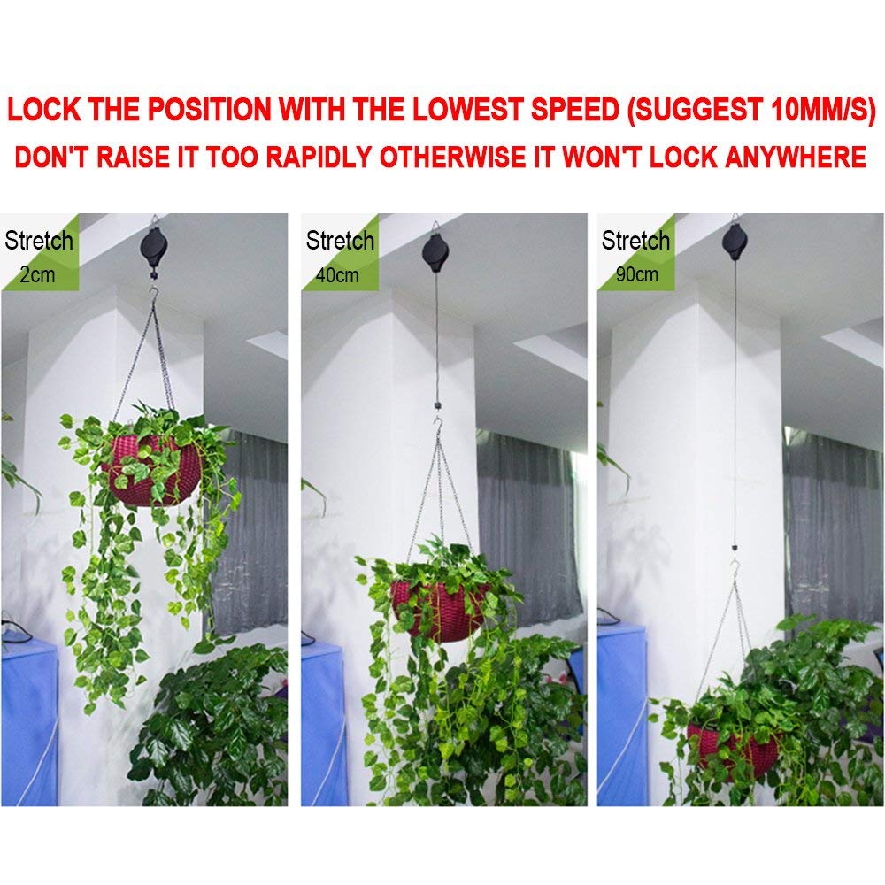 4 Pack Plant Hook Pulley, Retractable Plant Hanger Easy Reach Hanging Flower Basket for Garden Baskets Pots and Birds Feeder Hang High up and Pull Down to Water Or Feed (4) (Black, 4)