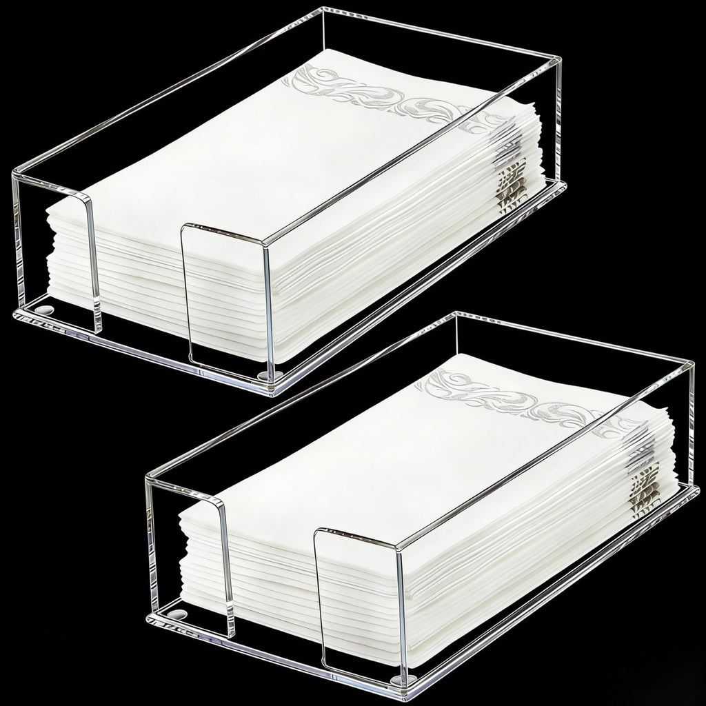 Cididu Set of 2 Acrylic Guest Towel Napkin Holder, Clear Paper Towel Storage Tray Cocktail Dinner Napkin Holder, Disposable Paper Hand Towel Holder for Modern Buffet Kitchen Dining Room Bathroom Party
