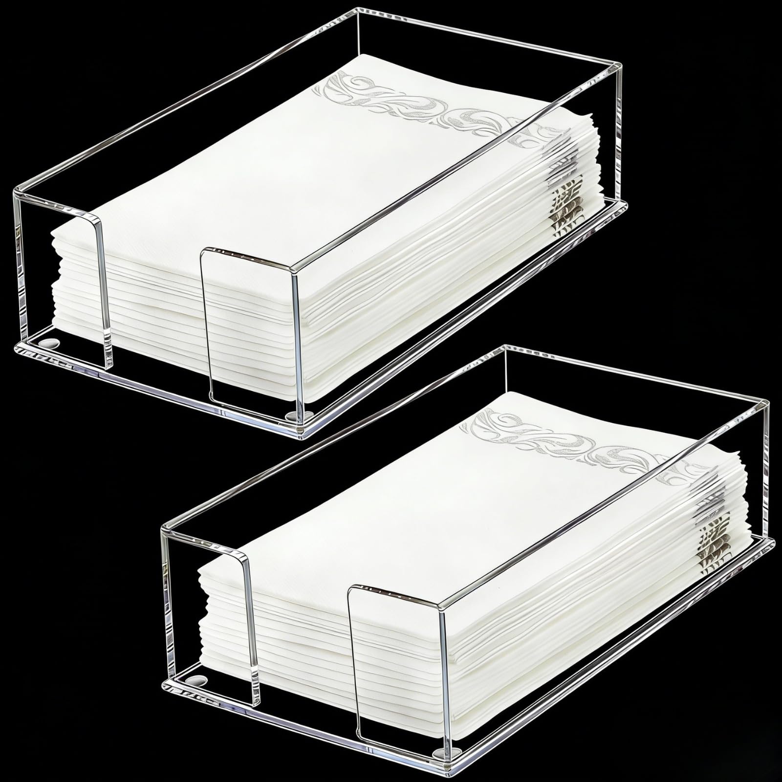 Cididu Set of 2 Acrylic Guest Towel Napkin Holder, Clear Paper Towel Storage Tray Cocktail Dinner Napkin Holder, Disposable Paper Hand Towel Holder for Modern Buffet Kitchen Dining Room Bathroom Party