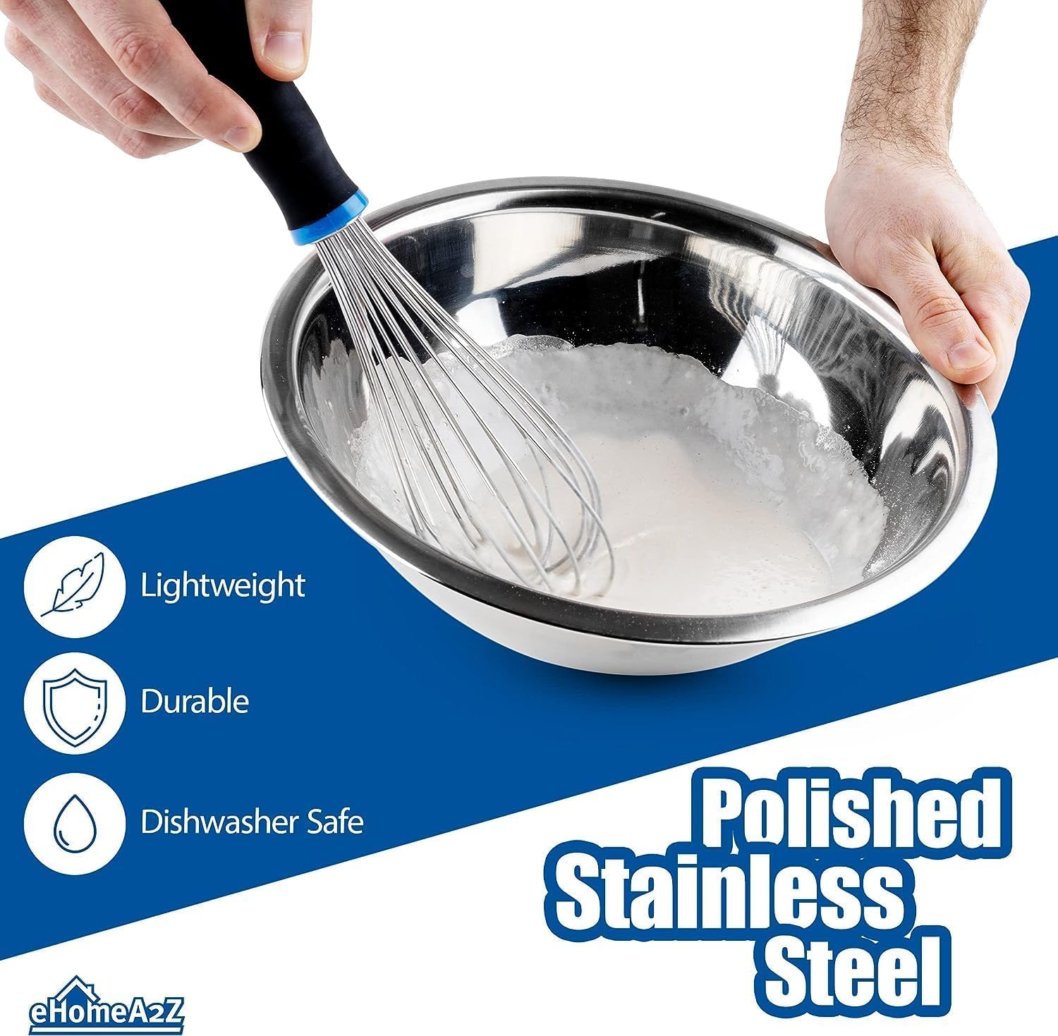 EHOMEA2Z Mixing Bowls Metal Stainless Steel,Kitchen Nesting Bowls for Space Saving Storage Gadgets, Baking, Cooking, Breader Bowl, Polished Mirror