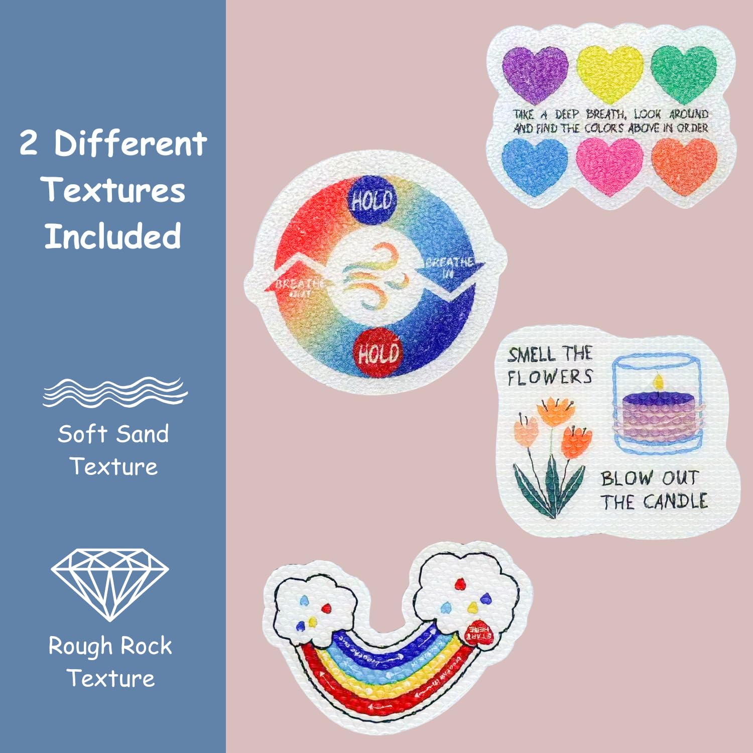 48 Pcs Anxiety Sensory Stickers in 2 Different Texture, Breathing Feature Calm Strips for School Counselor Supplies, Reusable Fidget Calming Stickers for Kids & Adults