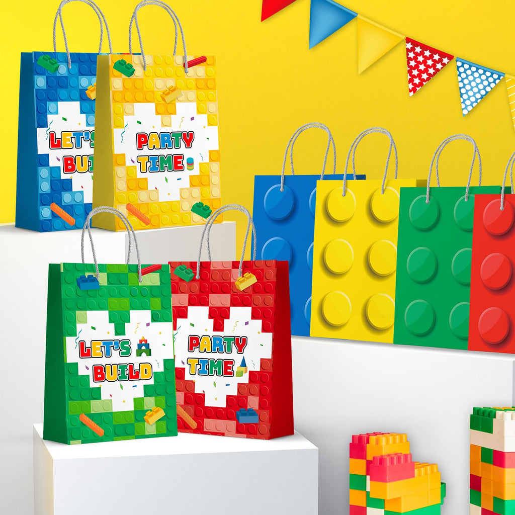 Building Block Party Favor Bags,24 Pcs Building Block Gift Bags Set Building Block Party Bags,Building Block Party Present Bags Bricks Theme Paper Bag for Building Block Birthday Party Decorations
