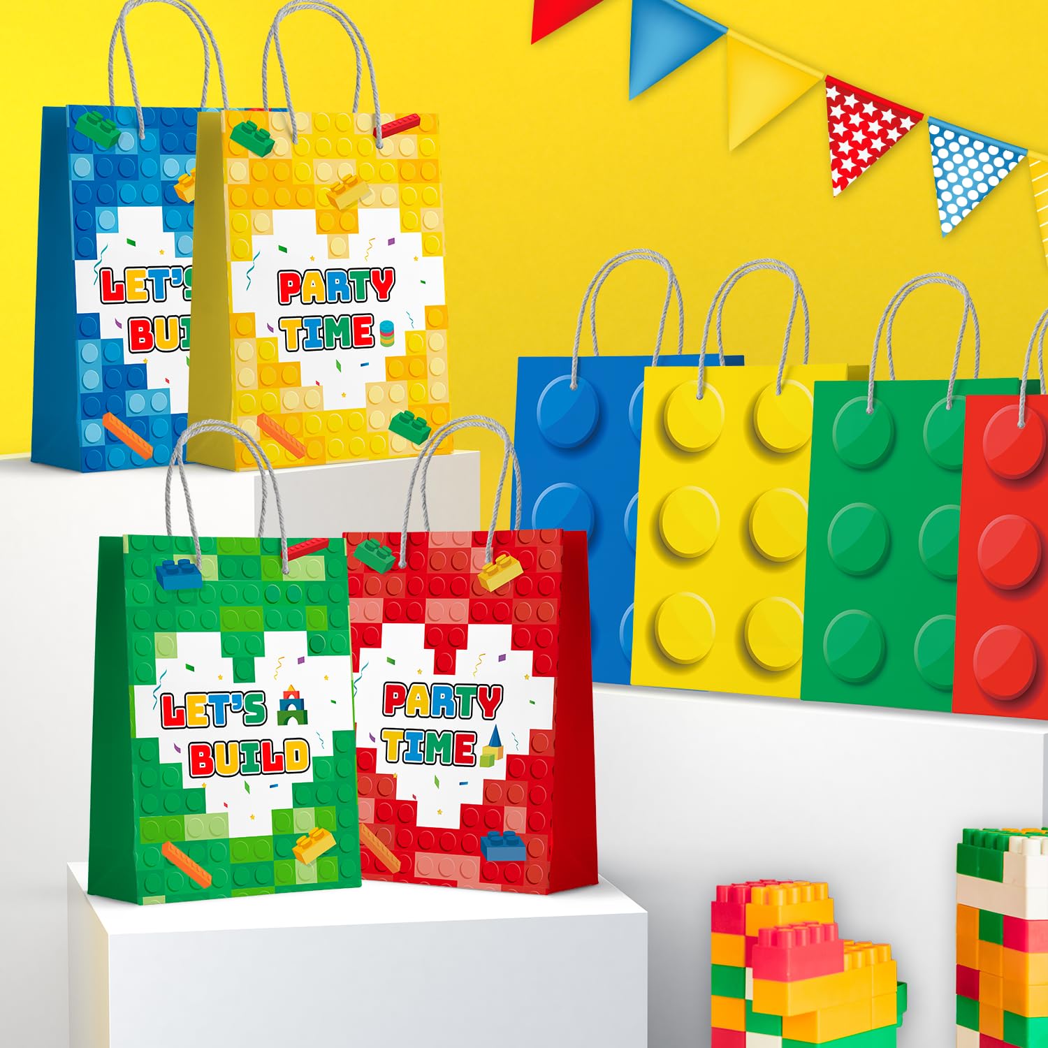 Building Block Party Favor Bags,24 Pcs Building Block Gift Bags Set Building Block Party Bags,Building Block Party Present Bags Bricks Theme Paper Bag for Building Block Birthday Party Decorations
