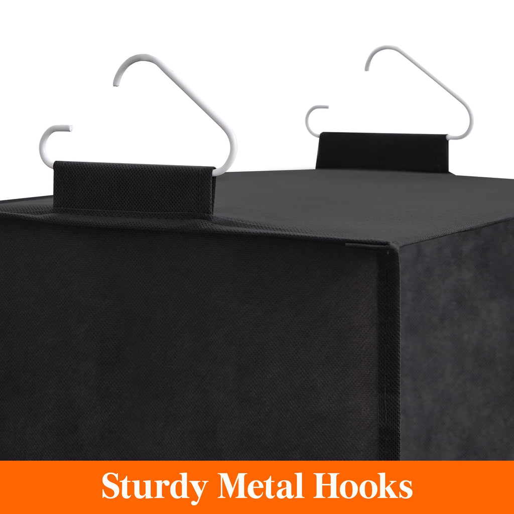 Lifewit Hanging Closet Organizer and Storage with 2 Sturdy Hooks, Rangement Garde Robe with Metal Hooks, Closet Shelf Hanging Wardrobe Organizers for Clothes, Towels, Shoes, 5 Shelves, 2 Pack, Black