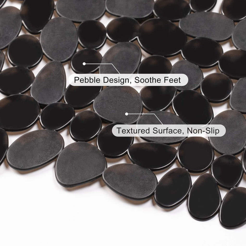 WELTRXE Non Slip Bath Mat Pebbles Bathtub Mat with Suction Cups, Drain Holes for Bathroom Showers, Tub, 35" x 16" Machine Washable Rectangle Bathroom Mats BPA, Latex Free Safe Shower Mats,Opaque Black