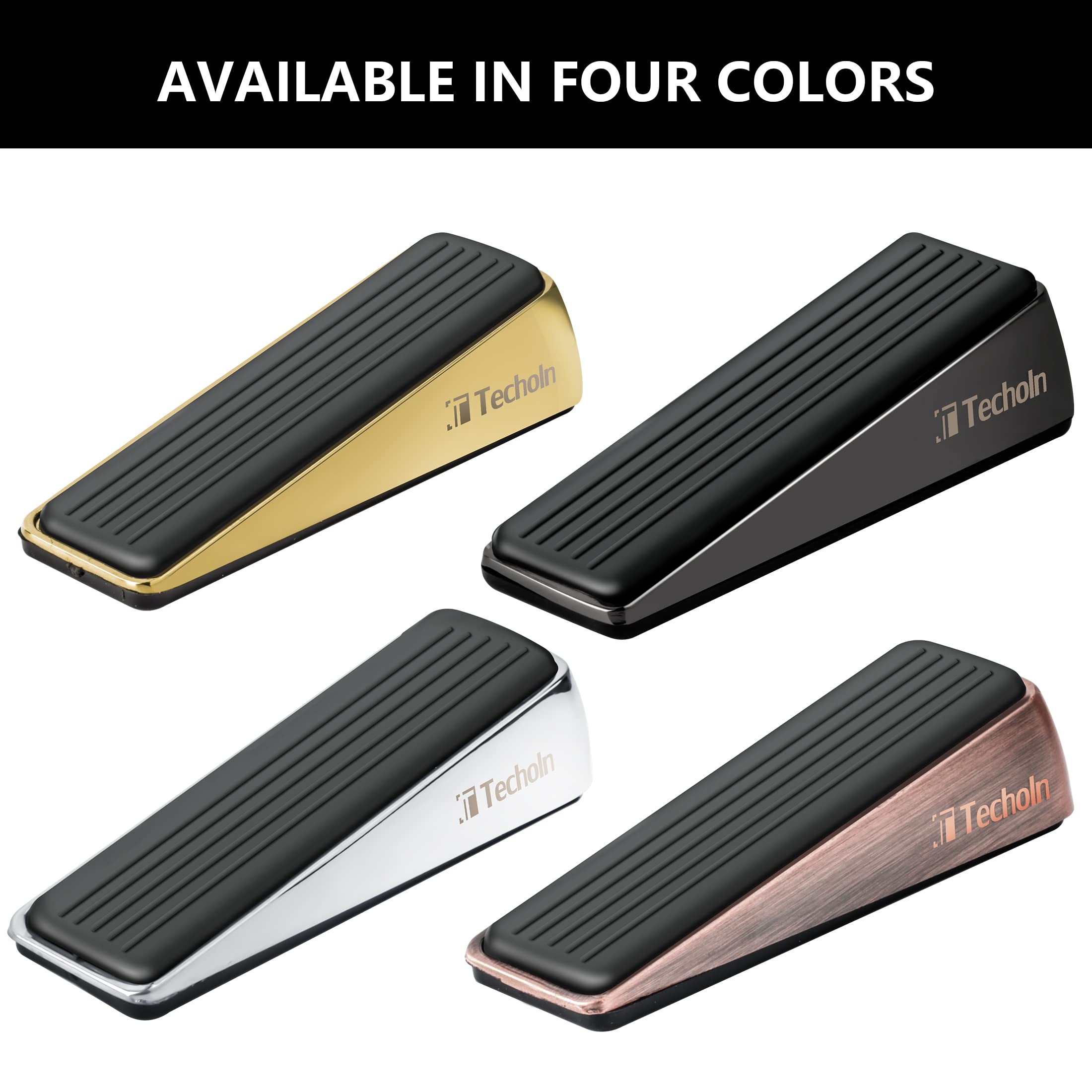 Techoln Door Stoppers, Heavy Duty Door Stop Wedge, Metal Doorstops for All Floor Surfaces (2, Frosted Black)
