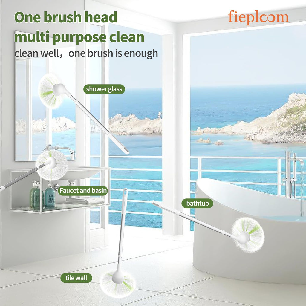 Fieploom Tub Tile Scrubber Brush with 28" Extendable Pole, 2 Pcs Non-Scratch Soft Tub Brush Mop, Bathroom Brush with Long Handle for Bathtub Shower Sink Basin Tile Wall