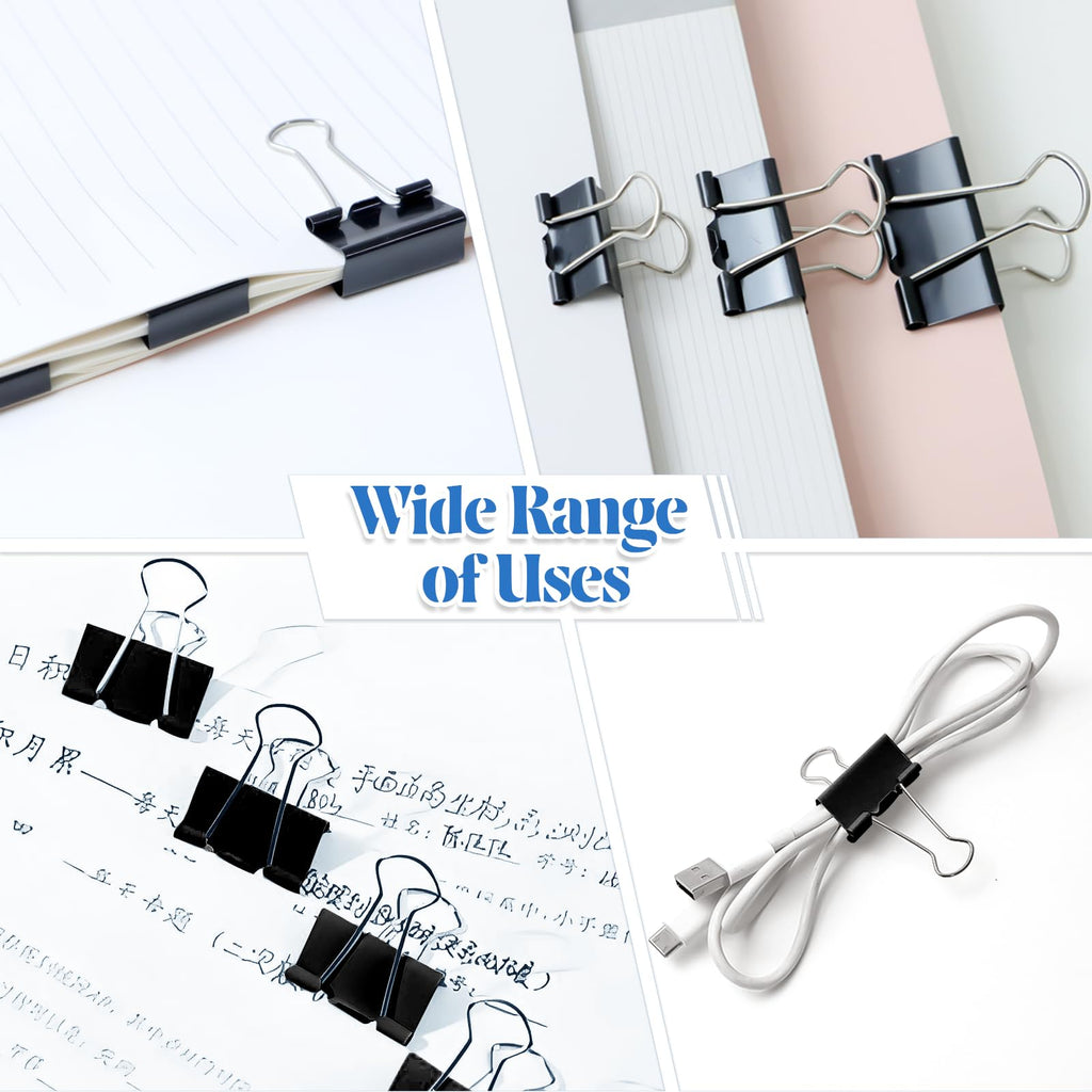 VEGCOO 140 PCS Black Paper Binder Clips, Assorted Sizes Bulldog Clips, Metal Binder Clip, Binder Clips Medium Size, Paper Clips Clamps for Home School Business Office Supplies(32/25/19/15mm)