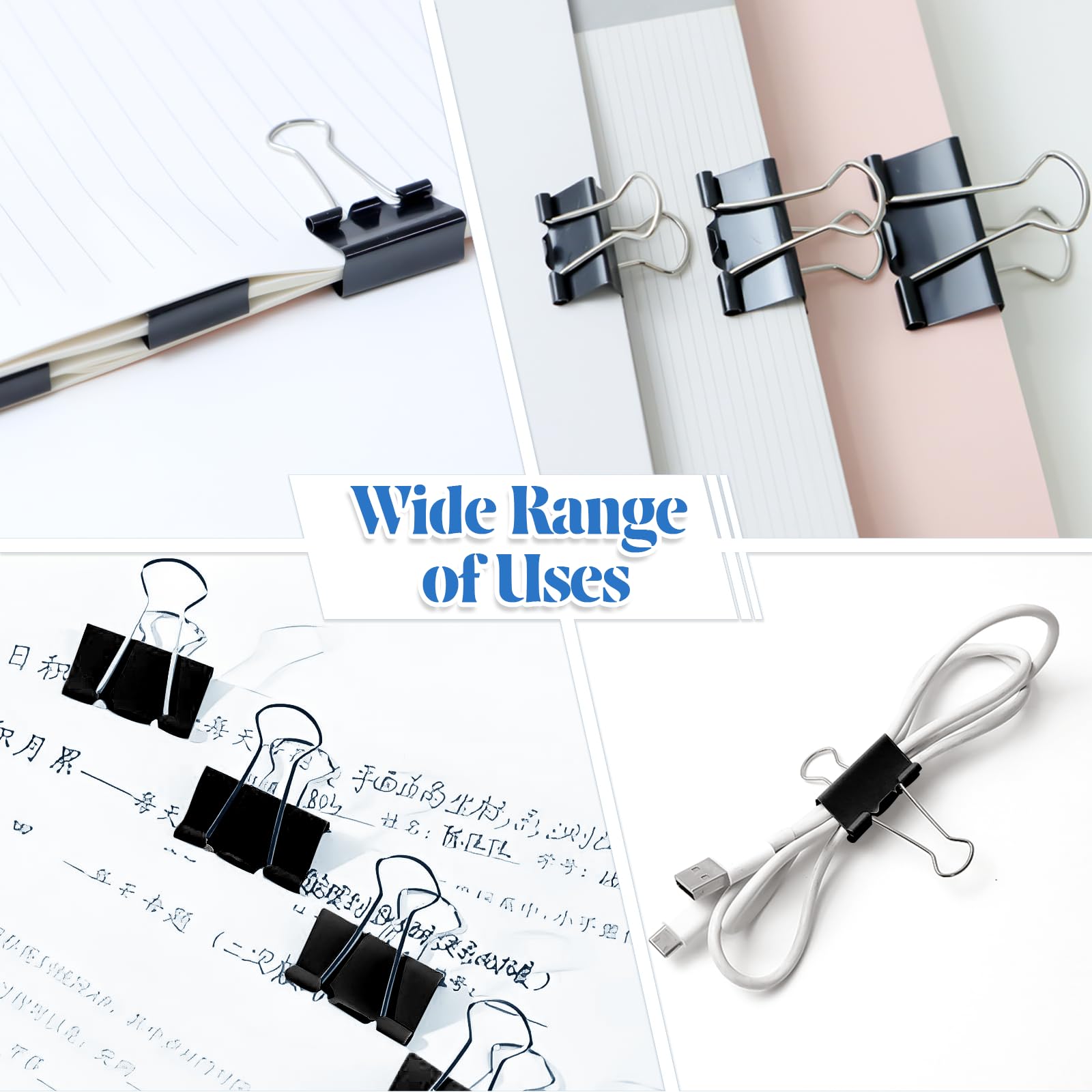 VEGCOO 140 PCS Black Paper Binder Clips, Assorted Sizes Bulldog Clips, Metal Binder Clip, Binder Clips Medium Size, Paper Clips Clamps for Home School Business Office Supplies(32/25/19/15mm)