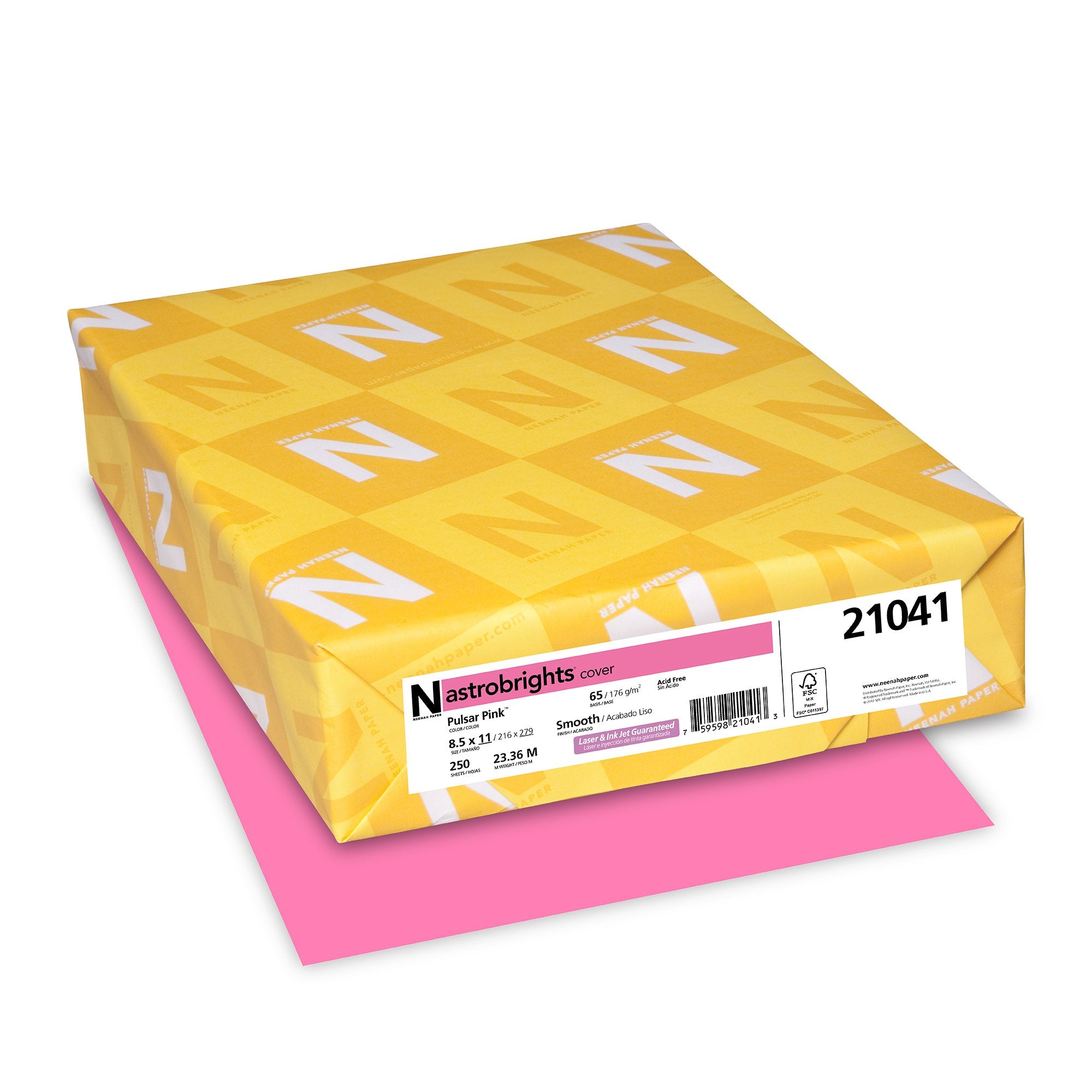 Neenah Astrobrights Premium Color Card Stock, 65-Pound, 8.5 x 11-Inch, 250 Sheets, Pulsar Pink