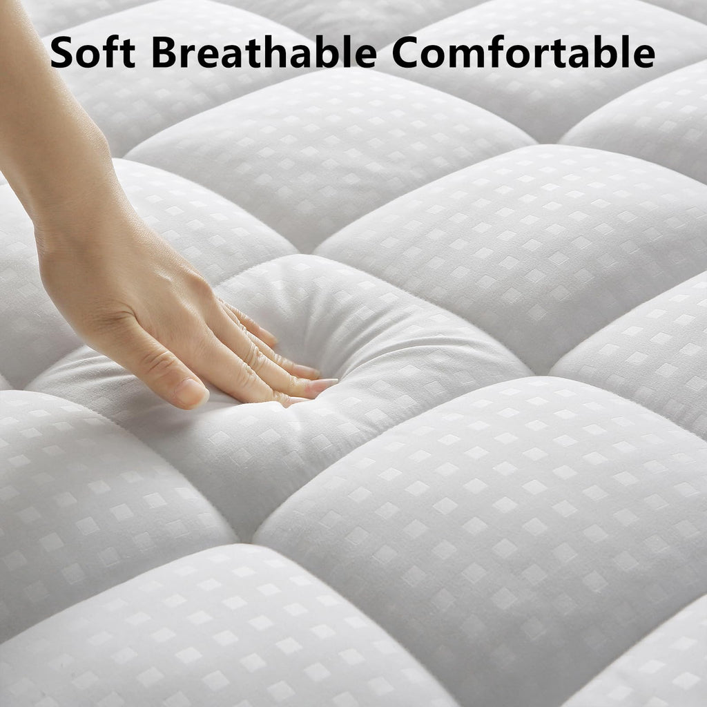 BETENWEL Queen Size Mattress Pad Pillow Top Mattress Cover with Down Alternative Fill- Breathable Mattress Topper Deep Pocket Fits Mattress 8-21 Inches Soft Mattress Protector (60 x 80 Inch, White)