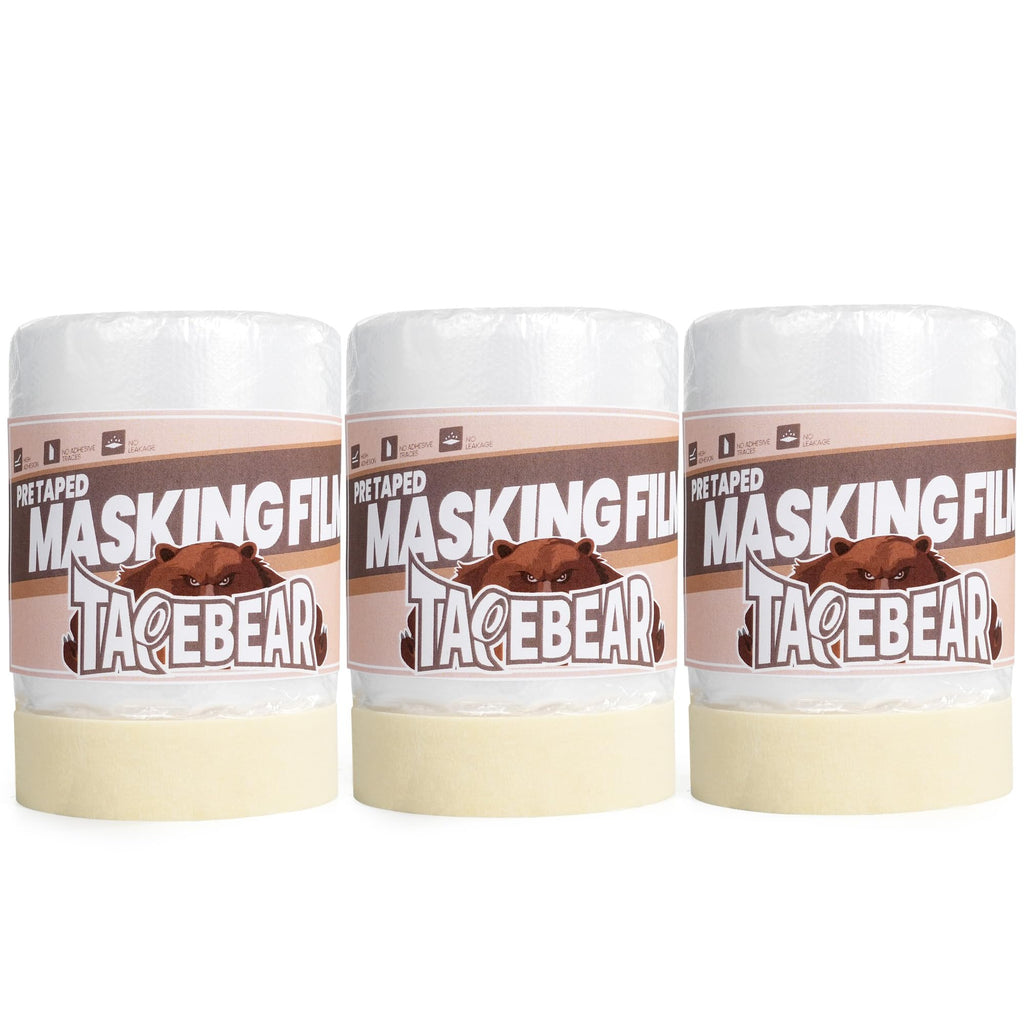 TAPEBEAR Painters Tape and Masking Film 22inch X 30yard(550mmx 27m), Plastic Cover for Painting, Tape and Drape, Pre-Taped Masking Film for Automotive, Floor, Appliance and Furniture, 3Rolls