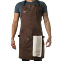 Asaya Chef & BBQ Apron with Pockets - Cross Back Canvas Cooking Apron for Women and Men, Adjustable Work & Grilling Aprons with Pocket, Bottle Opener and Hand Towel, 10oz Cotton Canvas (Brown)