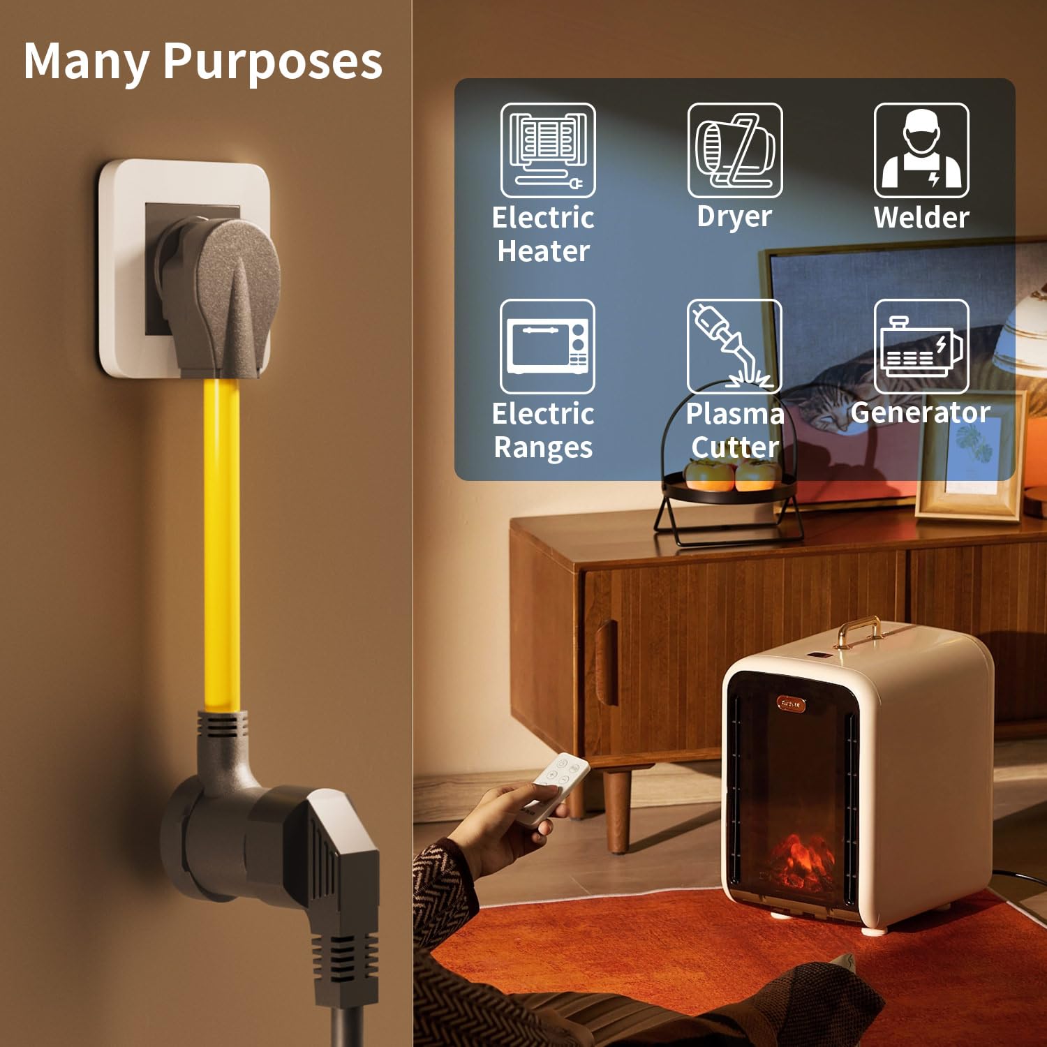 LudoPam Power Cord Adapter, 1 Feet, NEMA 6-50P to 6-30R, 50A to 30A Generator Welder Dryer Converter, Yellow