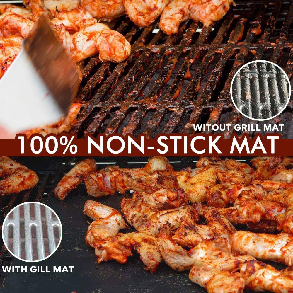 BBQ Grill Mat, Non-Stick Reusable Heat Resistant Baking Mat Pads, Durable Easy-to-Clean Sheets, PFOA-Free, Perfect for Grilling Meat, Veggies, Seafood on Gas, Charcoal, Oven, Electric Grills - 7 PCS