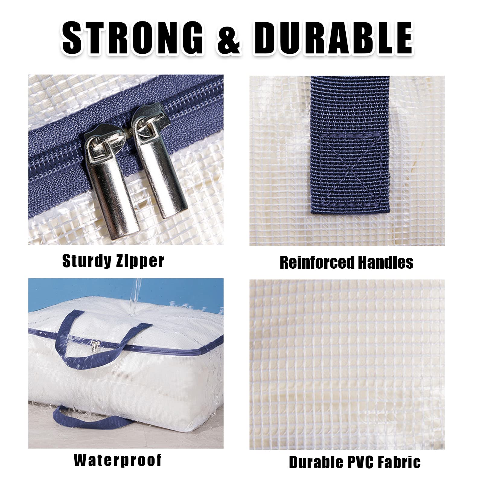 Clear Storage Bags with Zipper, 75L Extra Large Capacity - Closet, Underbed Storage Organizer for Clothes, Bedding, Comforter, Toys, Pillow & Blanket, 3 Pack