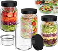 4Pack Glass Salad Jars with Lids, 32oz Salads Mason Jars with Wet/Dry Separation Cup, Meal Prep Salad Containers for Lunch, Leakproof Wide Mouth Food Storage Containers, BPA-Free Reusable (Black)