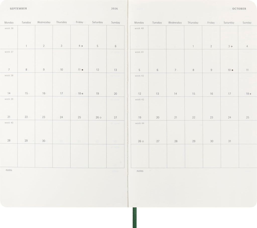 Moleskine Classic 12 Month 2026 Daily Planner, Soft Cover, Large (5" x 8.25"), Myrtle Green, 400 pages