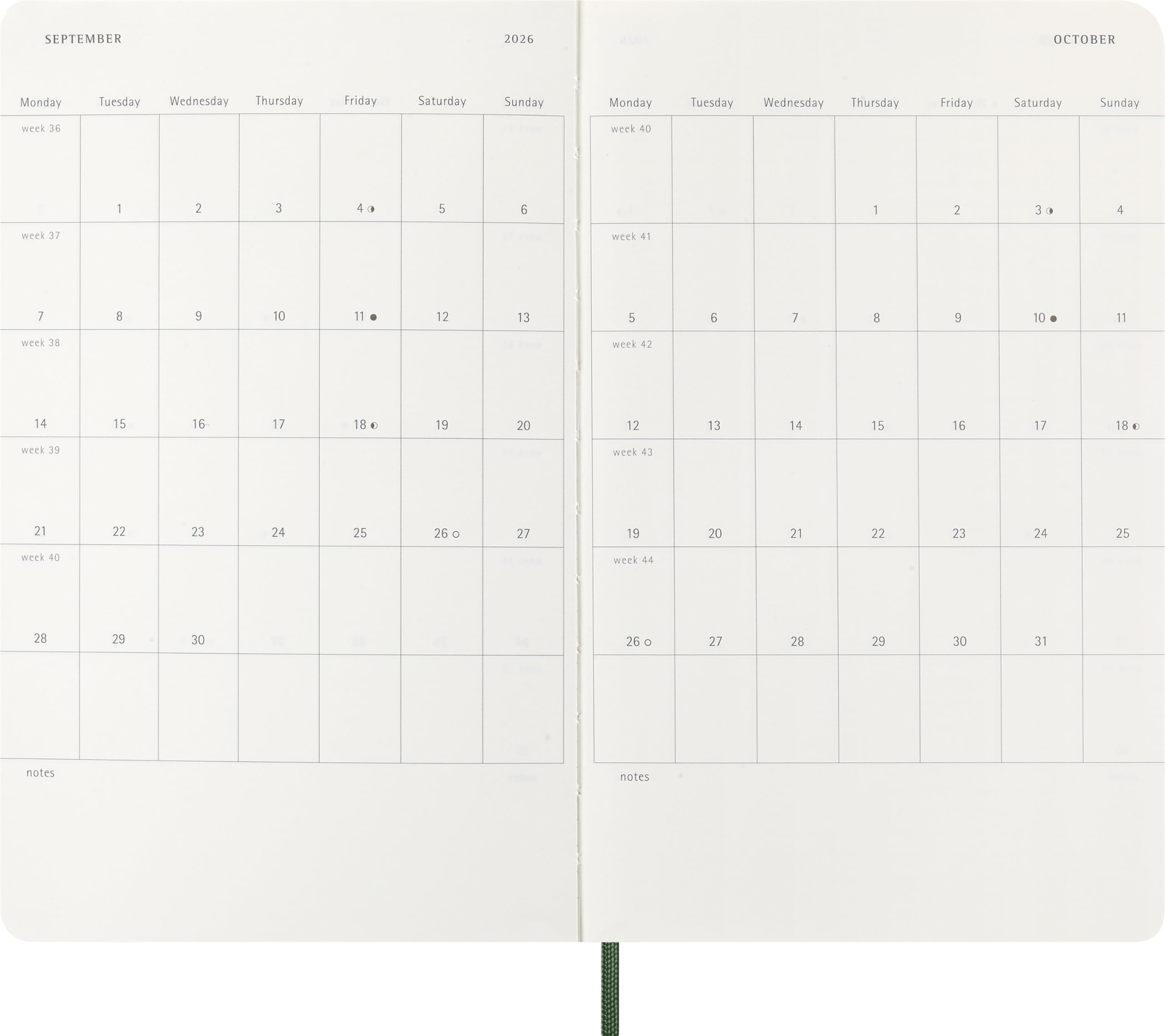 Moleskine Classic 12 Month 2026 Daily Planner, Soft Cover, Large (5" x 8.25"), Myrtle Green, 400 pages