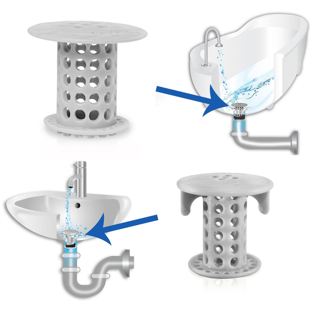 TubShroom and SinkShroom Drain Protectors Hair Catchers for Bathtubs and Sinks, Gray
