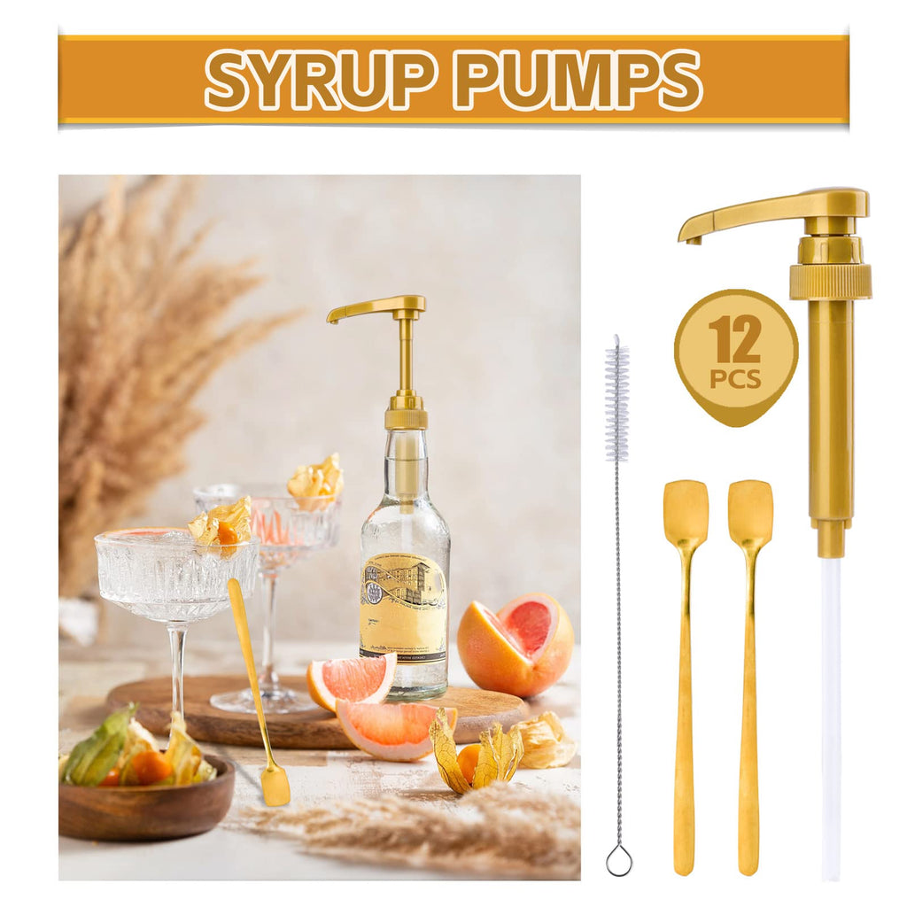 12PCS Syrup Pump for 25.4 Oz/750ml Flavorings Bottles, Coffee Syrup Pump Dispenser, Compatible with Torani, Matteo's, DaVinci, Jordans Skinny Syrups Bottles, Syrup Dispenser for Coffee Bar Accessories