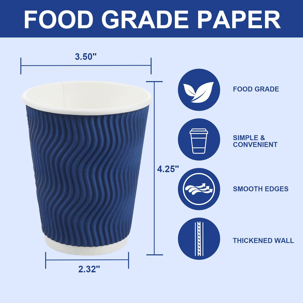 Coffee Cups, RAZCC 120 Pack 12 oz Disposable Insulated Paper Cups, Corrugated Kraft Ripple Wall Cup Suitable for Hot and Cold Drinks
