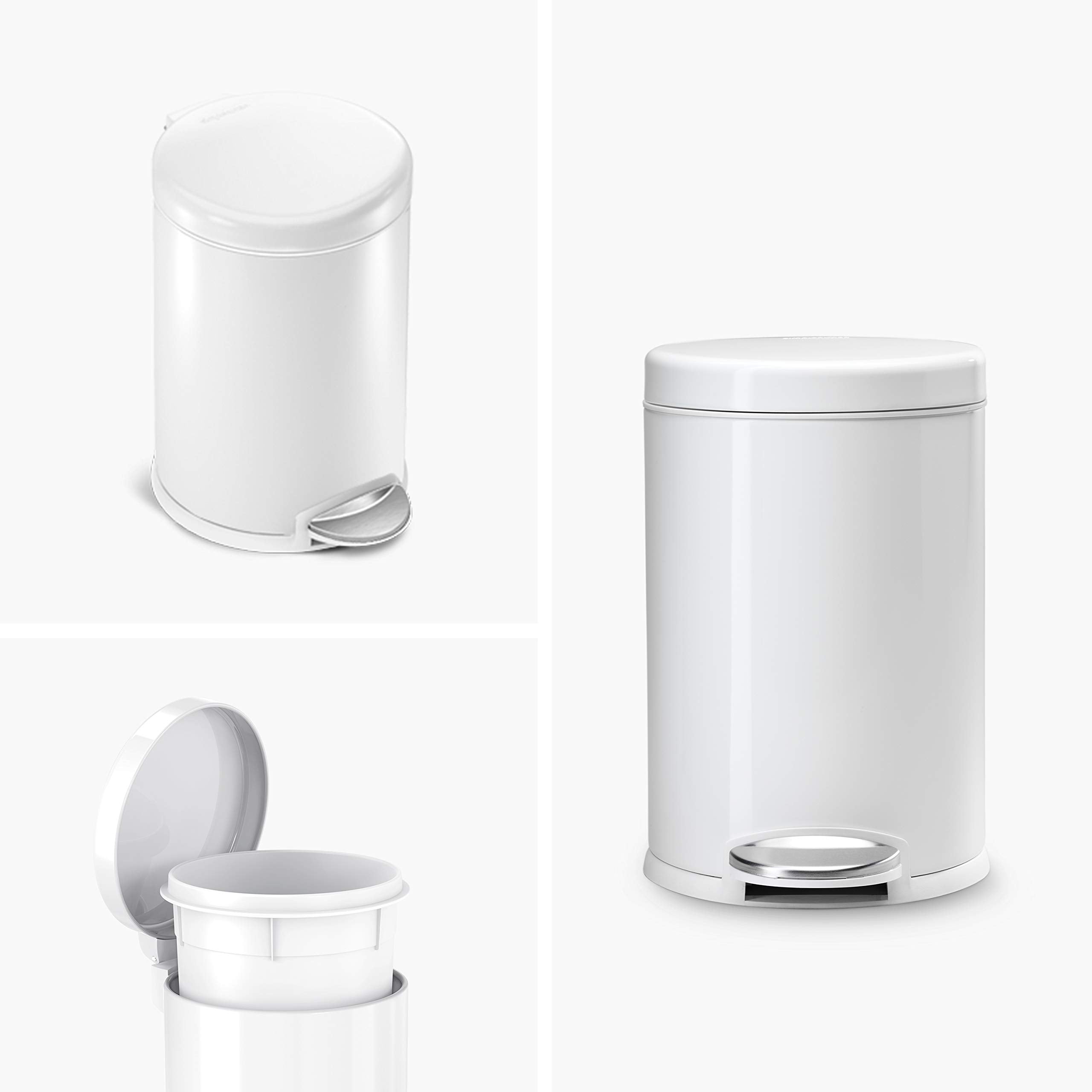 simplehuman 4.5 Liter / 1.2 Gallon Compact Stainless Steel Round Bathroom Step Trash Can, White Stainless Steel