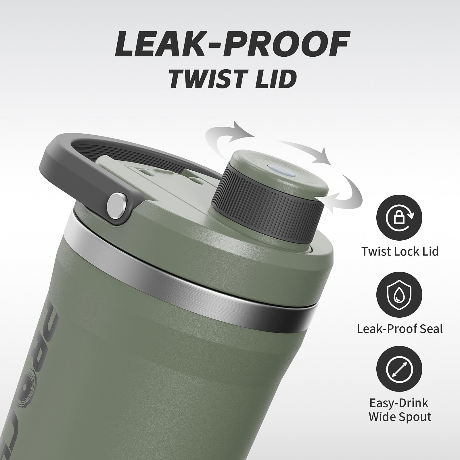 PROCHAIN Insulated Stainless Steel Shaker Bottle, Metal Shaker Cup for Protein Shakes with Storage, Leak-Proof Twist Lock Lid, Perfect for Gym Sports, 20 oz (Dark Green)