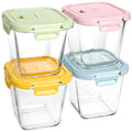 Glass Container Food Storage 32 oz, 4 Cup Overnight Oats Jar, Oven & Microwave Safe Deli Containers with Lids, Freezer Containers for Kitchen, Take Out and To Go, Soup Containers for Food Prep, 4 Pack