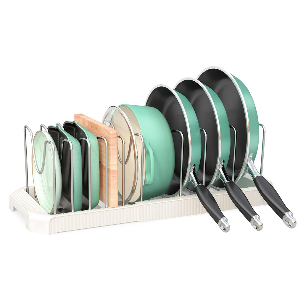 Pots and Pans Organizer for Under Cabinet, Expandable Pan Pot Organizers Inside Cabinet, Pot Rack for Kitchen Organizers and Storage Holder with Adjustable Compartment