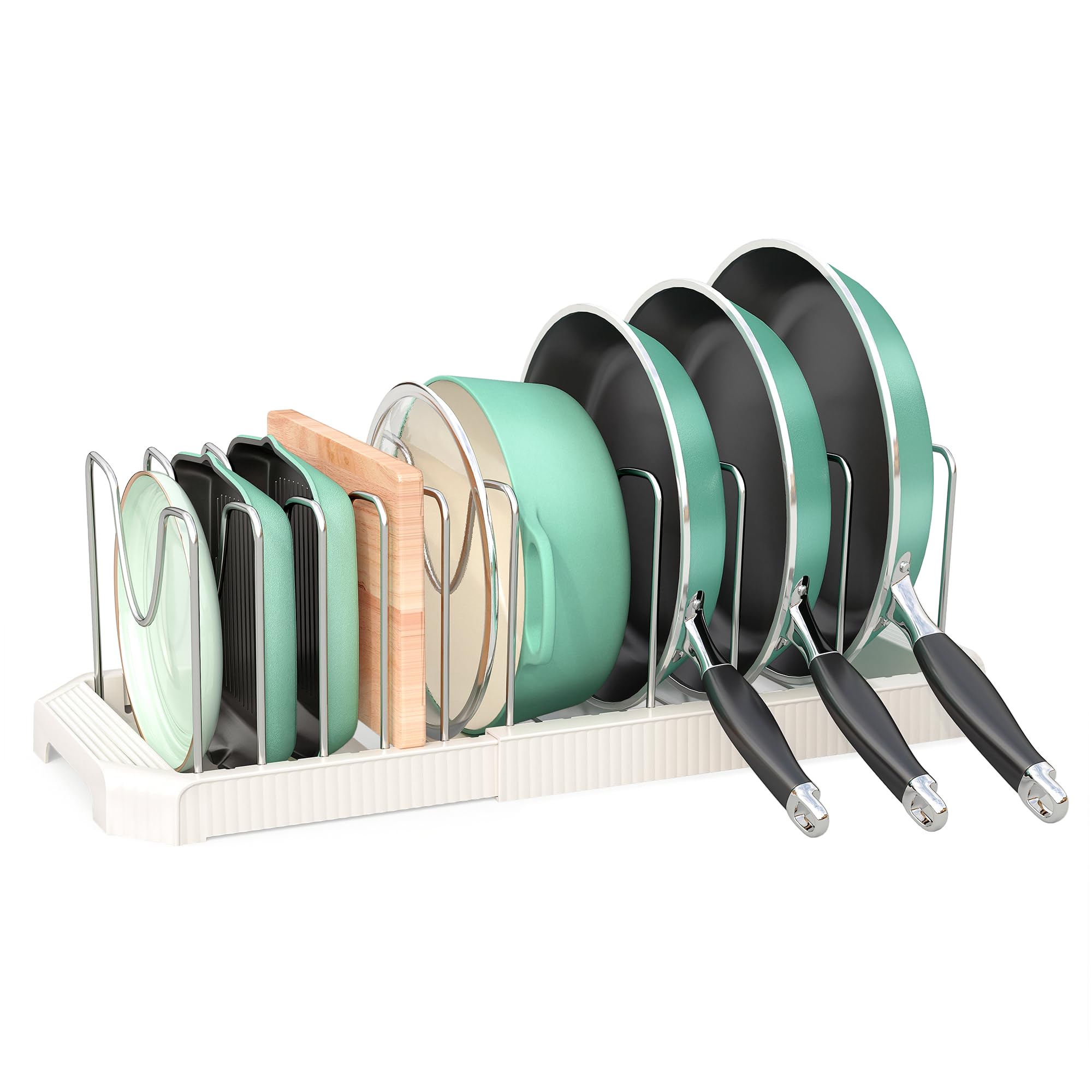 Pots and Pans Organizer for Under Cabinet, Expandable Pan Pot Organizers Inside Cabinet, Pot Rack for Kitchen Organizers and Storage Holder with Adjustable Compartment