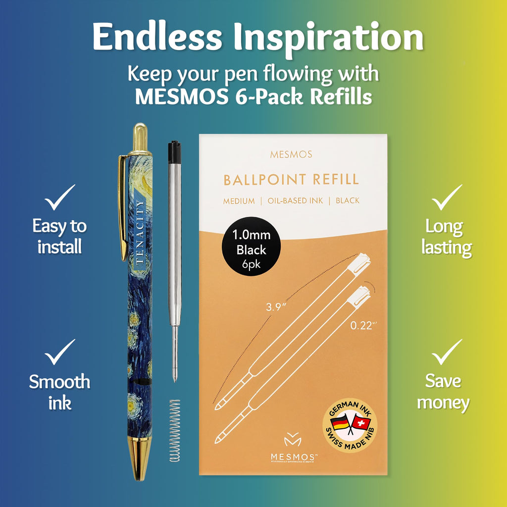 MESMOS Van Gogh Fancy Pen Set - Inspirational Gifts for Women, Office Motivational Writing Pens for Boss Lady, Congratulations Gifts, Unique Click Pens for Servers and Promotions