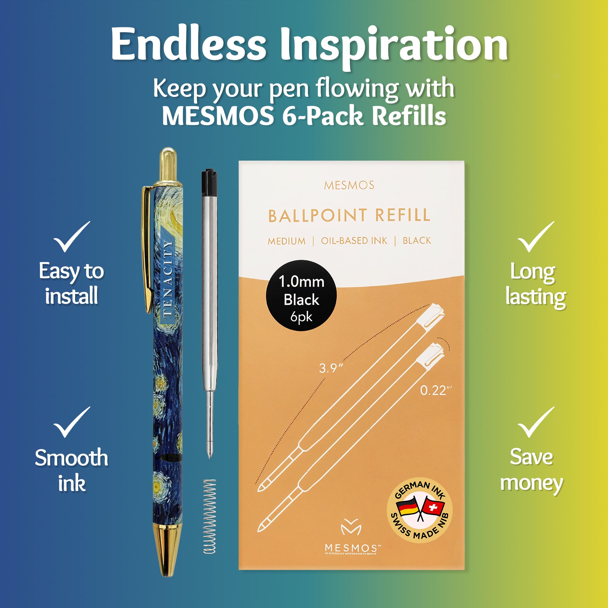 MESMOS Van Gogh Fancy Pen Set - Inspirational Gifts for Women, Office Motivational Writing Pens for Boss Lady, Congratulations Gifts, Unique Click Pens for Servers and Promotions