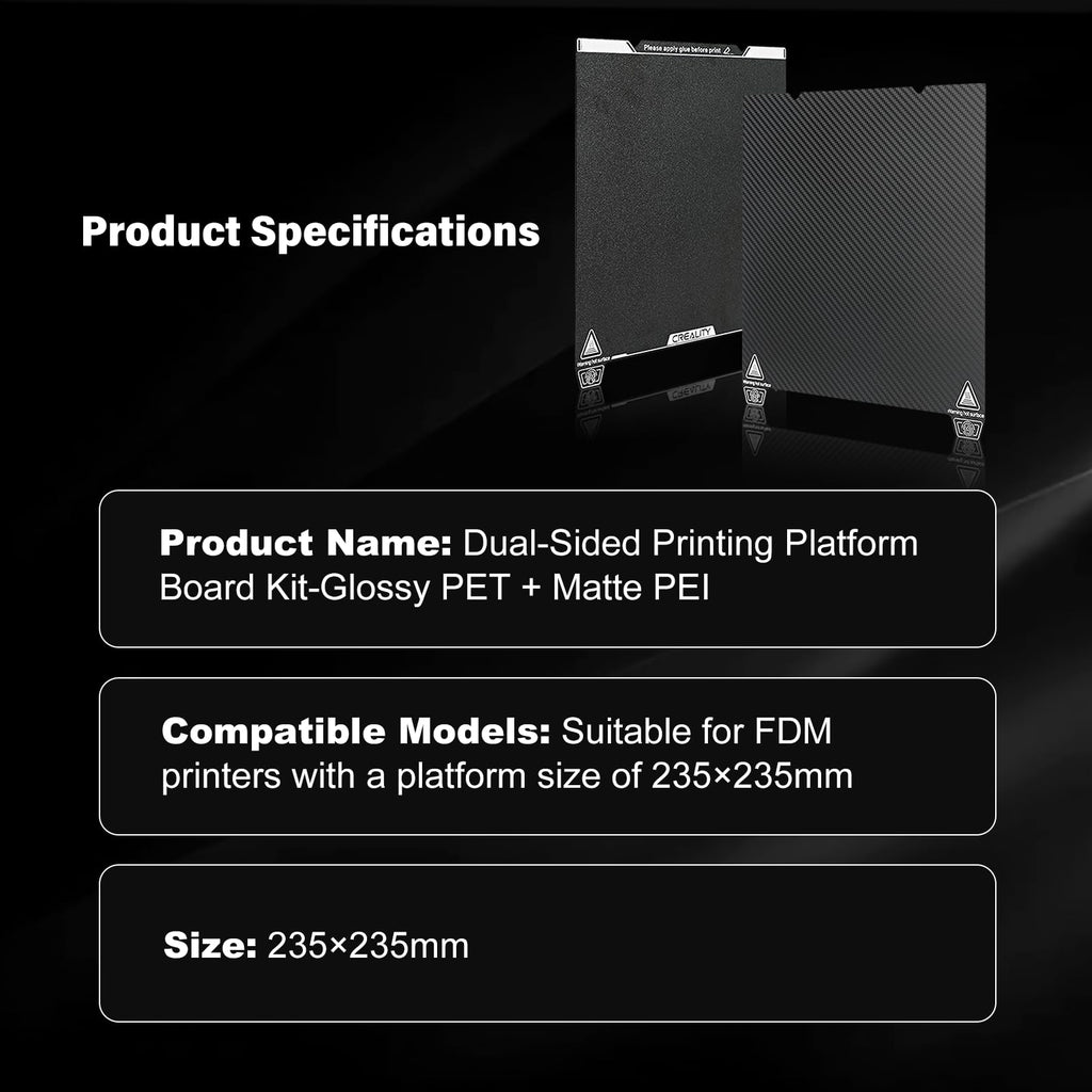 Creality Ender 3 V3 SE Dual-Sided Printing Platform Board Kit (Glossy PET+Coated PEI) Build Plate 235x235mm for Ender-3 Ender 3 S1 Pro/Ender 5 S1 Ender 3 Neo/Ender 3 V2 Neo/Ender 3 V3 KE/CR-10 SE/K1