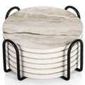 LIFVER Drink Coasters with Holder, Absorbent Coaster Sets of 6, Marble Style Ceramic Drink Coaster for Tabletop Protection,Suitable for Kinds of Cups, Wooden Table, Cool Home Decor, 4 Inches
