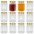 Keketin 4oz Hexagon Glass Jam Jar with Gold Lids,12pcs Canning Jars for Jams,Spice,Sauces,Candy,Food Storage,Wedding Favors or Art Crafts