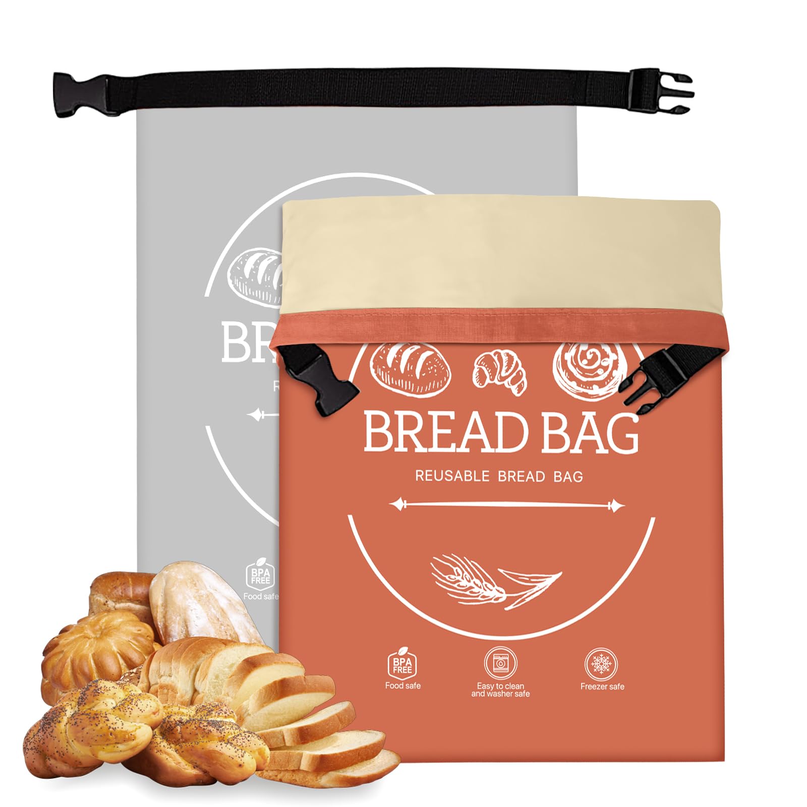 2 Pack XL Reusable Beeswax Bread Bags for Homemade Bread, Sourdough Bread Baking Supplies, Sourdough Bread Bags for Bread Storage Keep Sourdough Fresh, Freezer-Safe, Eco-Friendly (Orange&Grey)