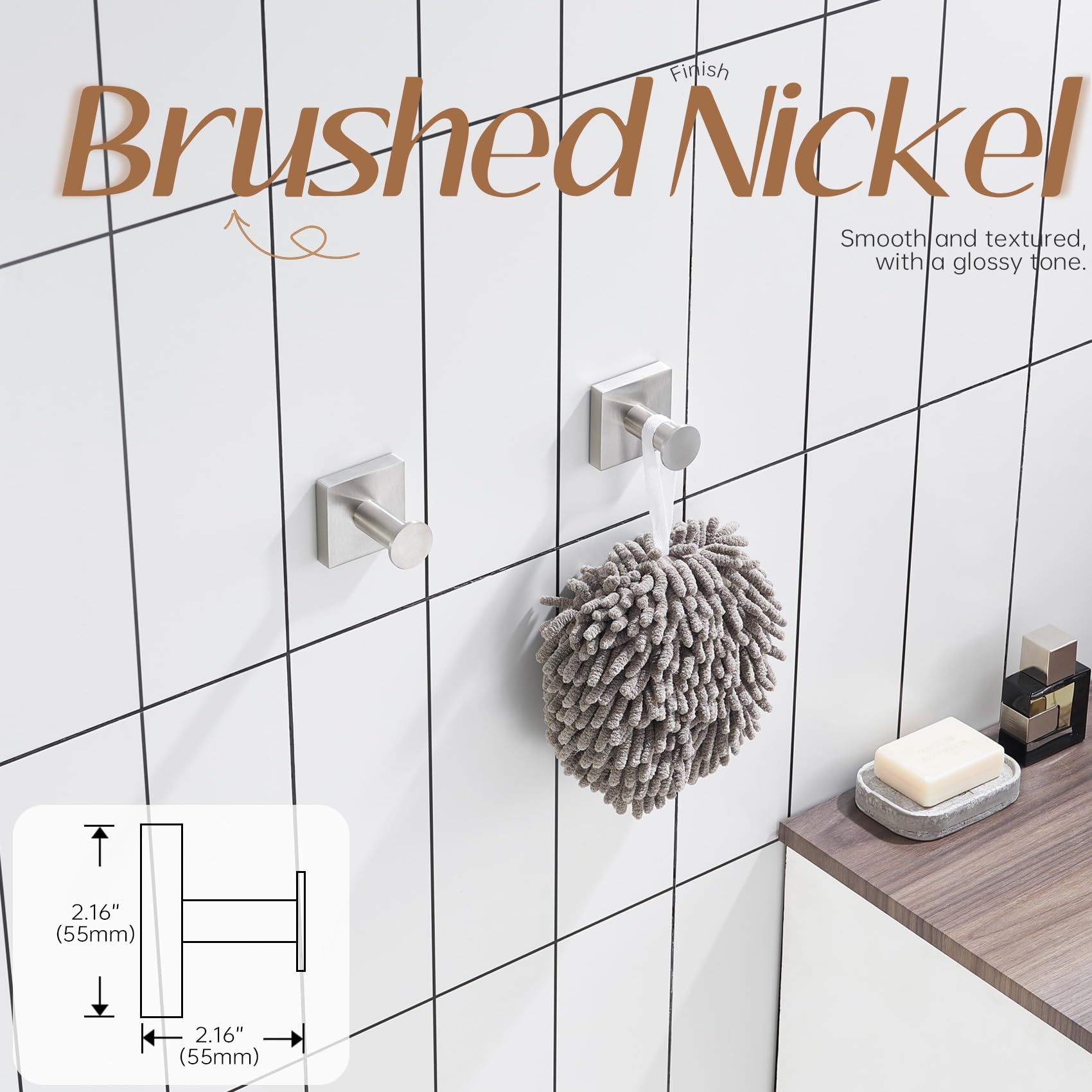 KOKOSIRI Robe Hooks for Bathrooms Wall Brushed Nickel Bath Towel Hook Holder for Shower Hanging Kitchen Accessories Stainless Steel 2 Pack, B1016BR-P2