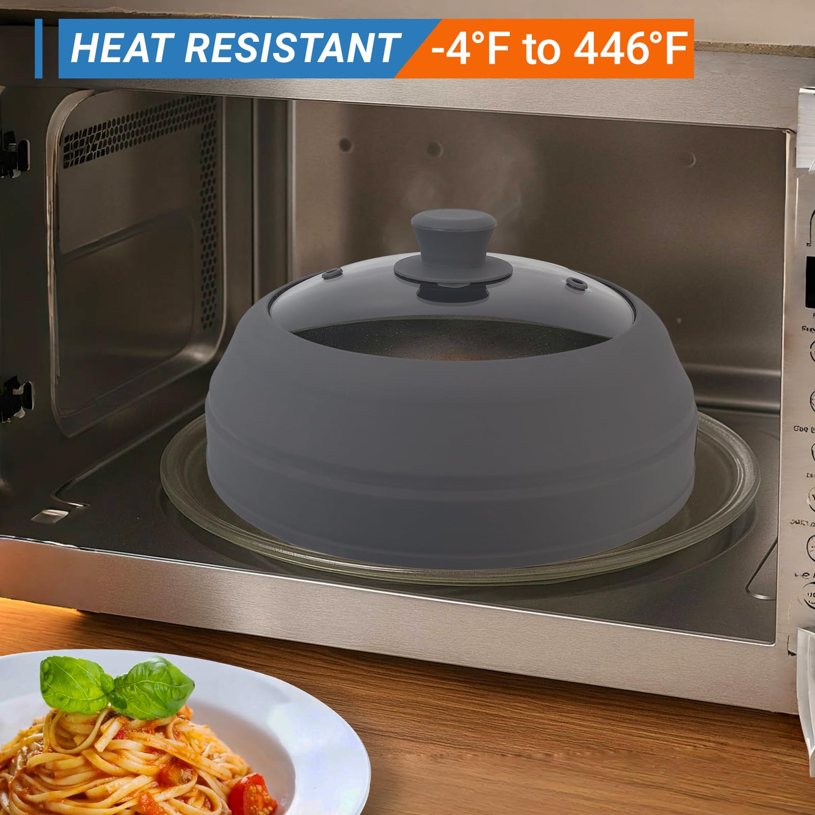 Glass Microwave Cover for Food, 10.5 inch Collapsible Microwave Cover, Glass Microwave Splatter Cover, BPA Free and Non-Toxic,Collapsible Silicone Microwave Food Covers Splatter Guard, Dishwasher Safe